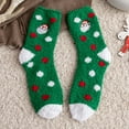 thumbnail image 2 of Odeerbi 2024 Christmas Socks Woman's Girls Christmas Cute Coloer Stripe Santa Claus Print Thicken Coral Fleece Keep Warm Socks Black, 2 of 4