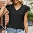 thumbnail image 6 of SMihono Womens Tunic Eyelet T-Shirts Hollowed Jacquard Solid Basic Tees Ruffled Flutter Short Sleeve Lace V-Neck Summer Tops Slim Fit Flowy Babydoll Casual Dressy Shirts Women Spring Black XXL, 6 of 6