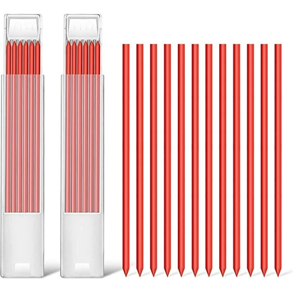 12 Pièces 2,8 mm Crayon Recharge Outil 12 Crayons de Marque de Charpentier Remplacements de Stylo Trou Profond Architecte Outil de Positionnement Rouge