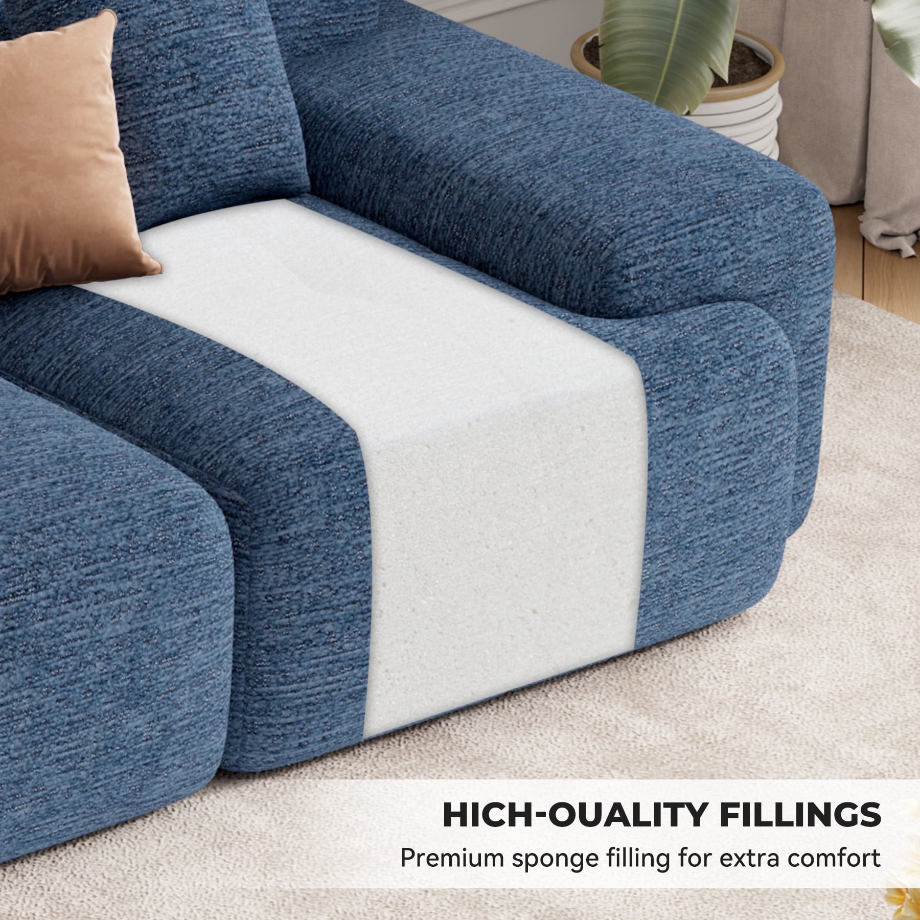 Daluvenix 122" Modern L Shaped Modular Sectional Sofa, Chenille Modular Cloud Couch for Living Room with Deep Seat, 4 Seater Convertible Cloud Couch Sofa Set, No Assembly Required, Blue