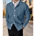 thumbnail image 5 of Men'S Lapel Cardigan Sweater Knit Long Sleeve Button Cardigan Slim Fit Casual Ribbed Knitted Jacket Blue L, 5 of 7