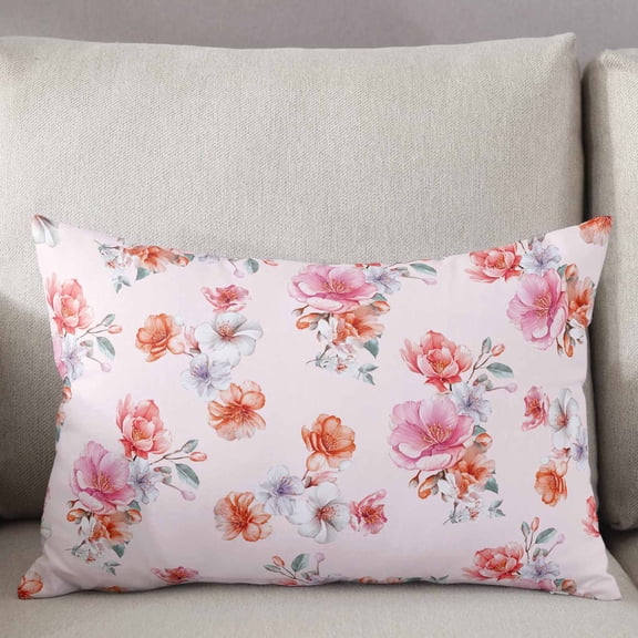 Decorative Pillow Cover 12x20 Inch Spring Watercolor Flowers Lumbar Pillow Cover Summer Pink Petals Floral Soft Cushion Covers for Sofa Couch Bed, Living Room Home Decor