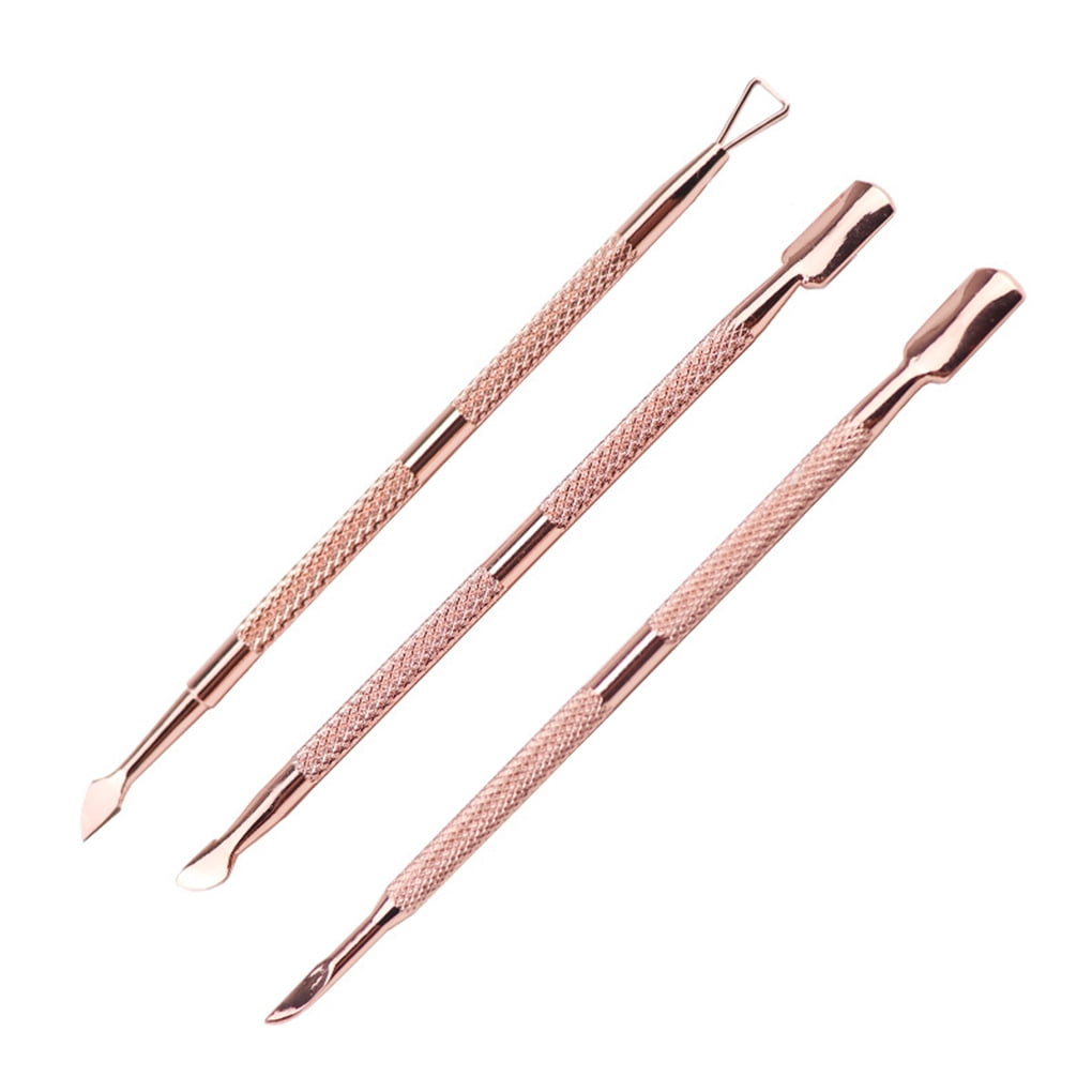 3pcs Rose Gold Nail Cuticle Pusher Remover Stainless Steel Home Beauty Salon Manicure Nail Art Tools Kit