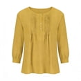 thumbnail image 4 of LEKWK Loose Linen Tops for Women Double Layered Hem Flowy Tops V-Neck Short Sleeve Summer Blouses Ruffle Plain Soft Breathable Beach Holiday Wear, 4 of 4