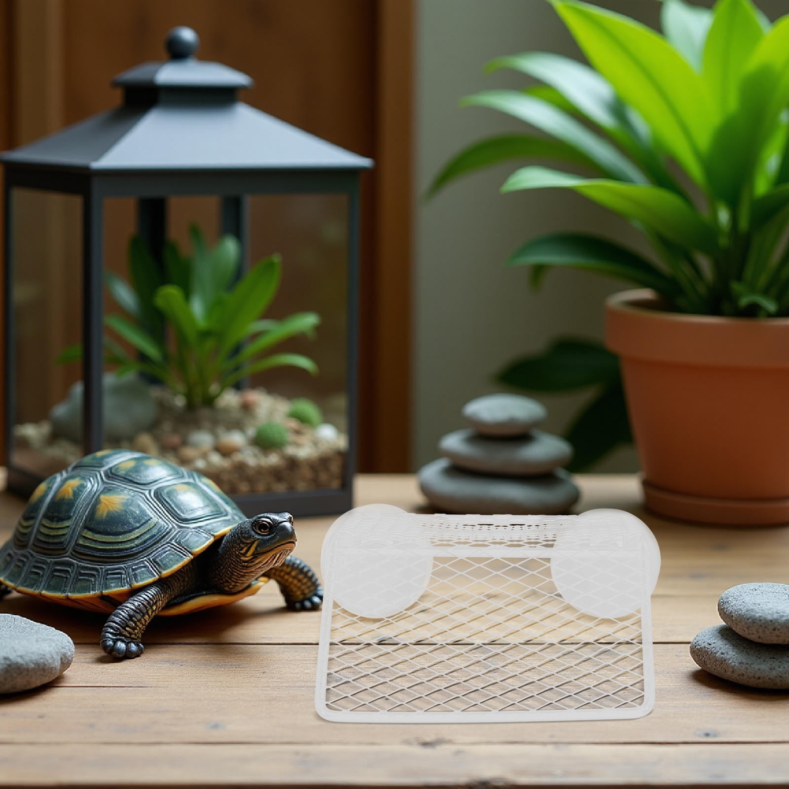 HOOWIFFY Aquatic Turtle Tank Metal Basking Platform with Suction Cups and Adjustable Hanging Height