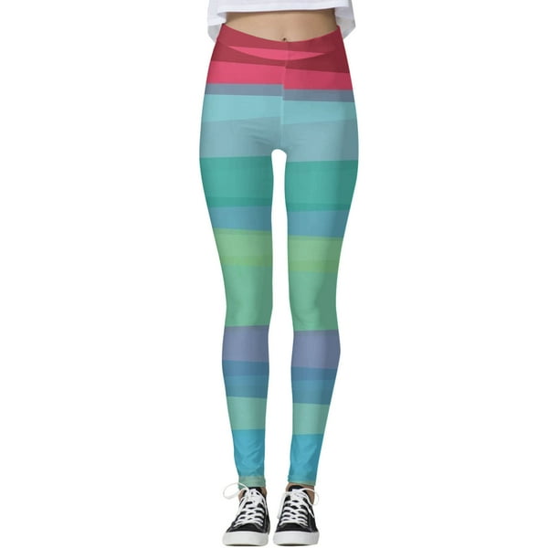 WILLBEST Pantalones de Yoga de Cintura Alta Para Mujer, Leggings Ajustados Casuales de Moda Con Estampado de Rayas de Colores Para Entrenamiento Deportivo Cómodo XXXGrande