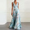 thumbnail image 2 of Womens Maxi Dresses Flowy Ruched Floral Print Boho Dress Wrap V Neck Sleeveless Sundress Elegant Formal Party Wedding Guest Dresses Beach Vacation Outfit, 2 of 8