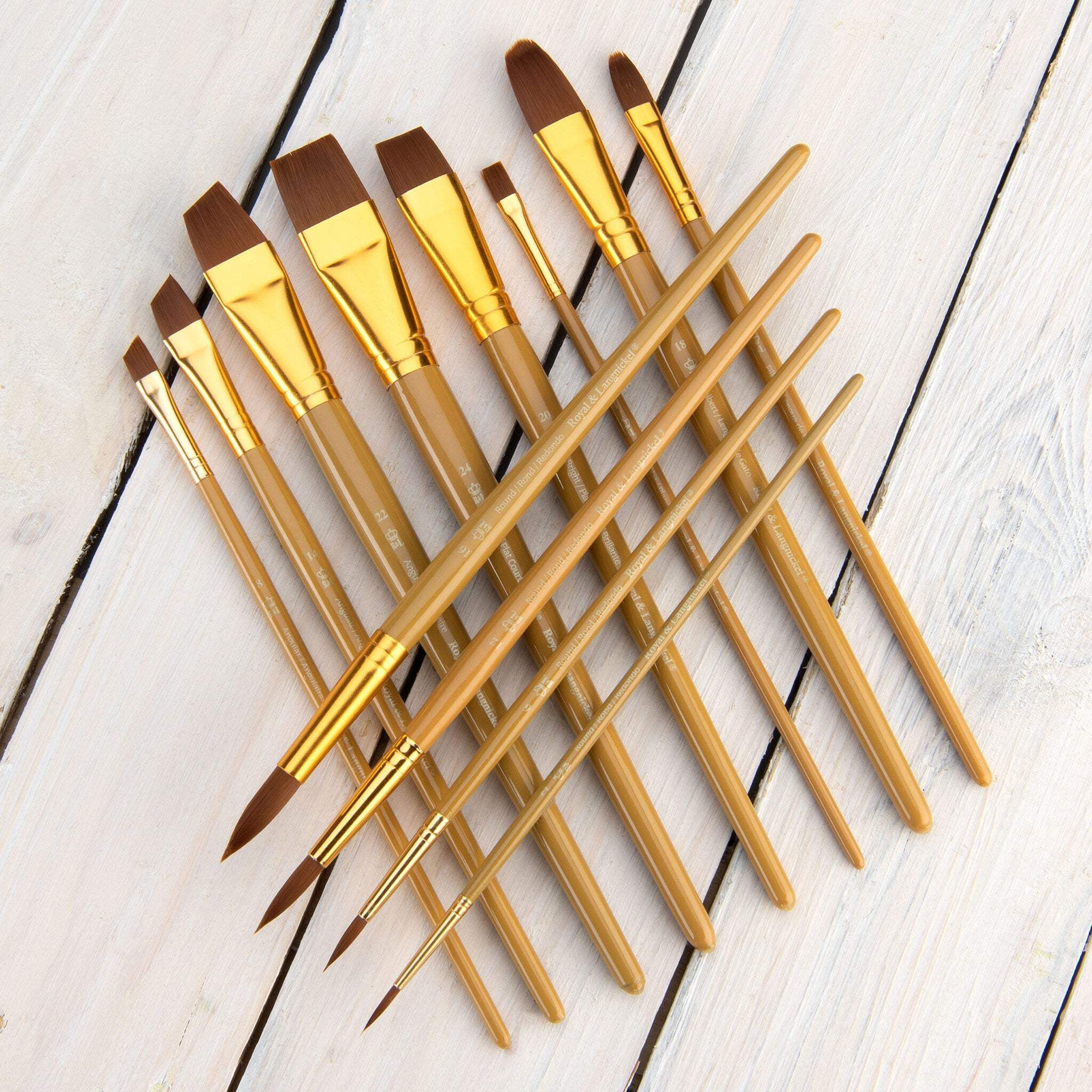 RSET-9303 | 12pc Brown Taklon Long Handle Variety Brush Set