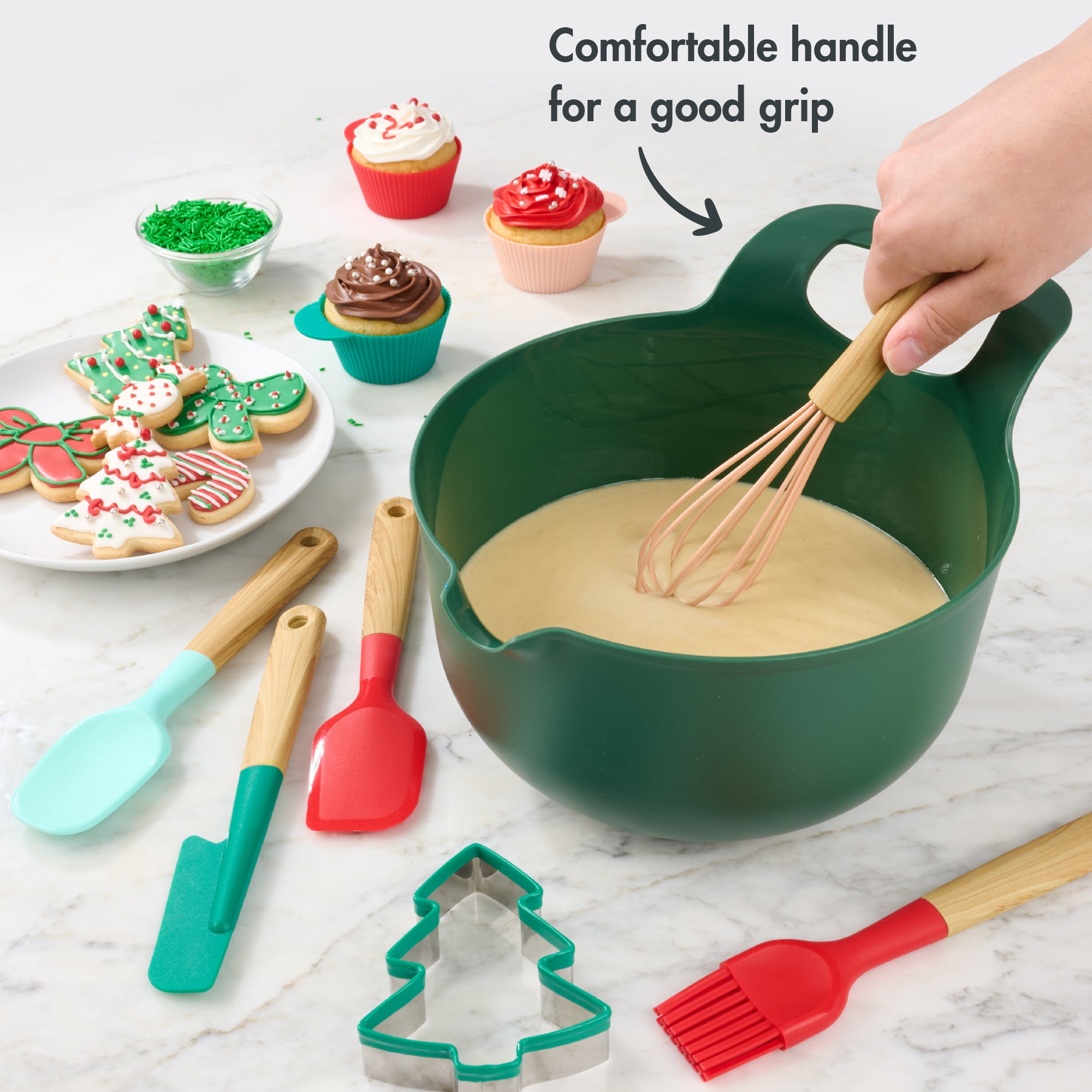 Holiday Time 5-Piece Mini Baking Tools. Red, Green, Pink and Blue