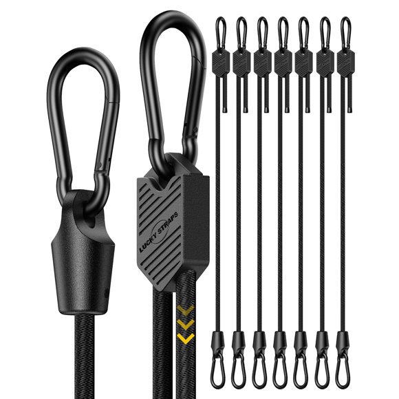 Cuerda elástica tipo bungee de 8 piezas LuckyStraps de 48" ajustable con ganchos negros