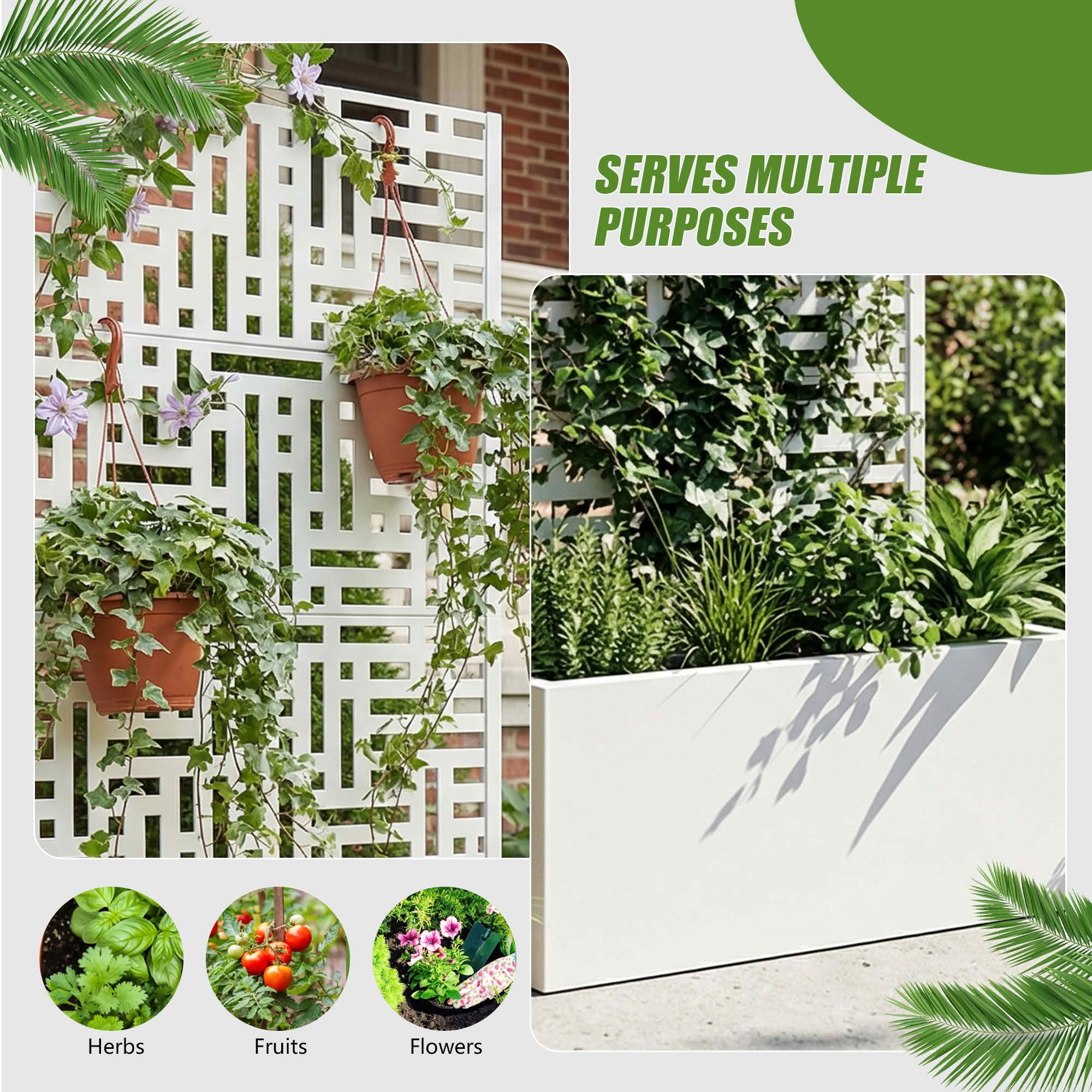 MAYEERTY 59X30" Metal Outdoor White Privacy Screen with Planter Box for Backyard & Garden, 4 Piece Set