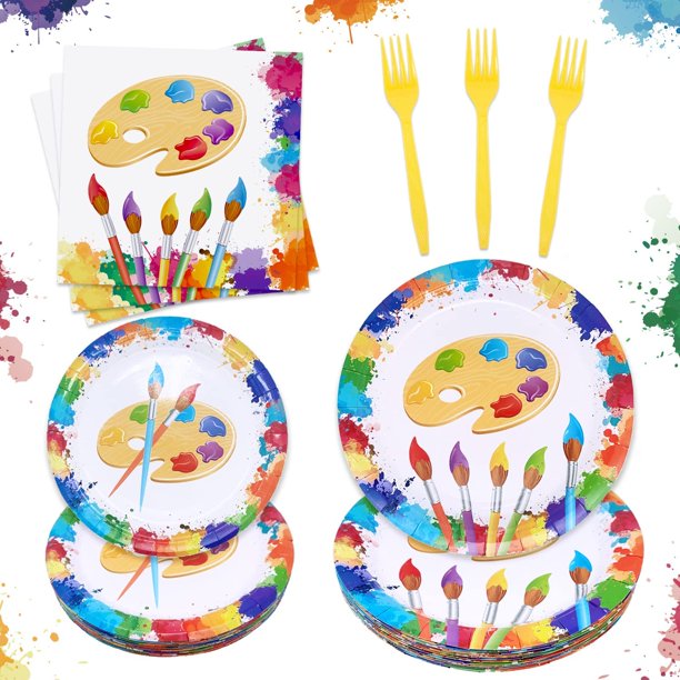 Goodwill Art Birthday Party Supplies, 96 Pcs Art Party Tableware Set Paint Party Decorations