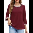 thumbnail image 1 of Blusas de 3/4 para Mujer, Elegantes, Informales, con Cuello Redondo, Holgadas y A , para Vino Tinto M, 1 of 9