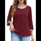 thumbnail image 1 of Blusas de 3/4 para Mujer, Elegantes, Informales, con Cuello Redondo, Holgadas y A , para Vino Tinto XL, 1 of 9