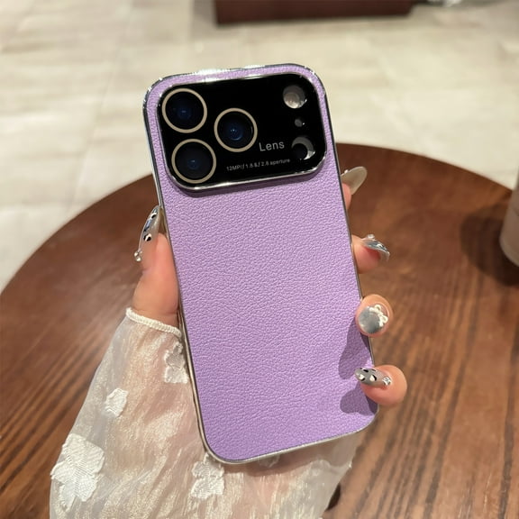 For iPhone 17 Phone Case,Ultra Slim Anti-Scratch PU Leather Back,Built-in Lens Protector,Shockproof Anti-fall Lightweight Electroplated Bumper Protection Rugged Thin Fit Phone Case,Purple