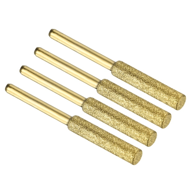 Uxcell 3/16 Inch Afilador de Motosierra de Diamante Recubrimiento de Titanio Piedra de Afilado Archivo Herramienta, Paquete de 4 Dorado