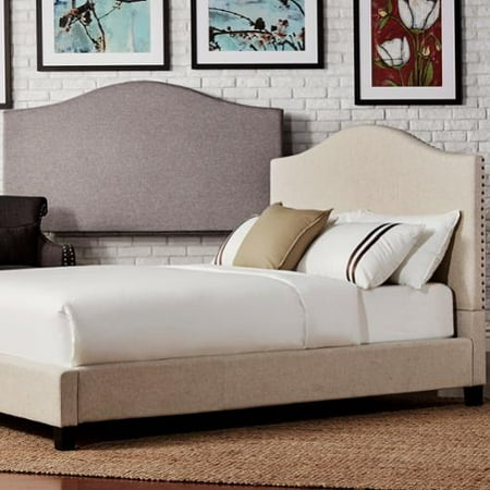 upholstered bed blanchard camelback inspire king linen nailheads beige headboard overstock queen headboards furniture shopping