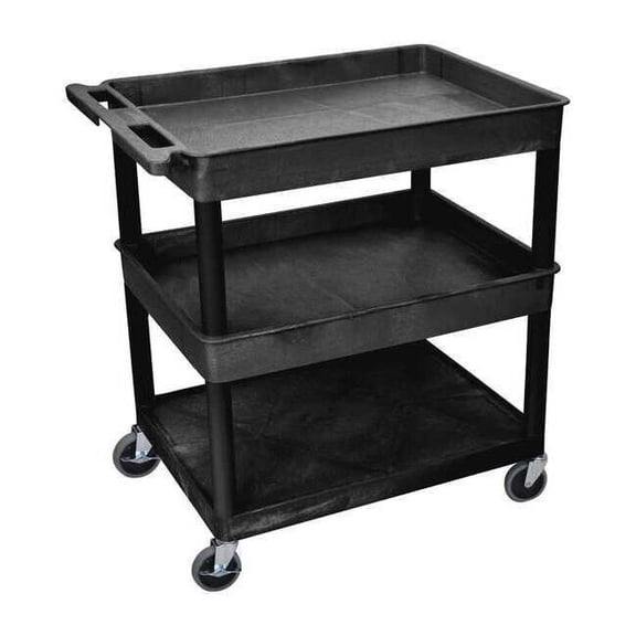 LUXOR TC112-B Large Tub Top/Middle and Flat Bottom Shelf Cart