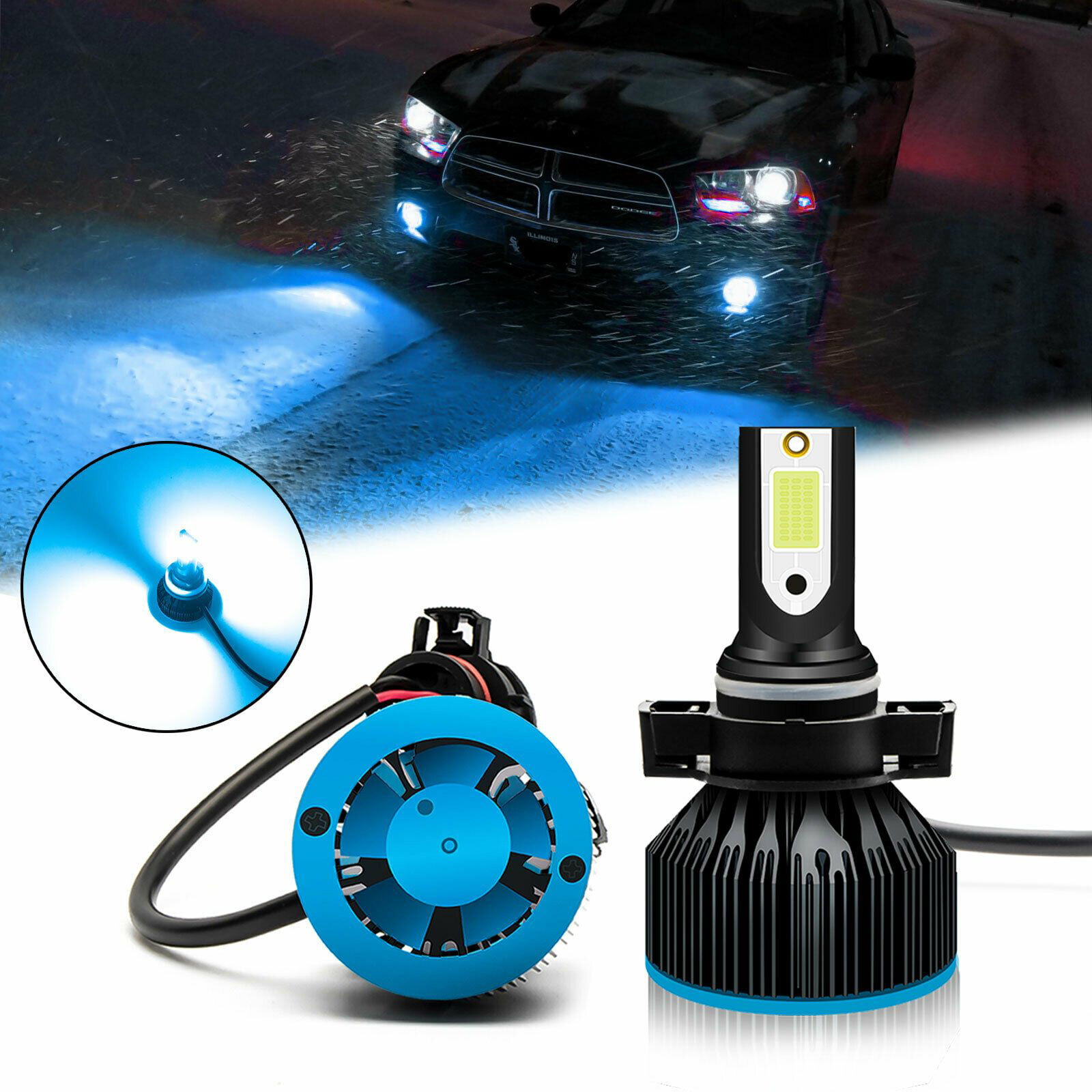 Fog Light H3 LED Bulbs White 6000K Ice Blue 8000K Dual Color for Trucks Cars Lamps DRL Daytime Running Lights Kit Replacement Bulb 12V 30W 2800LM Super Bright COB Chips 1 Year Warranty【1797】 