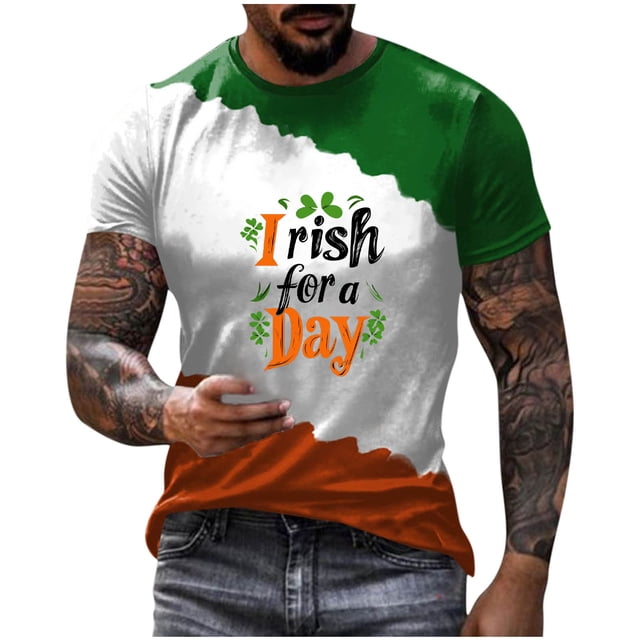 Camisetas Casuales Cuello Redondo Día de San Patricio Impresión Suéter, Manga Corta Blusa Deportiva para Hombres