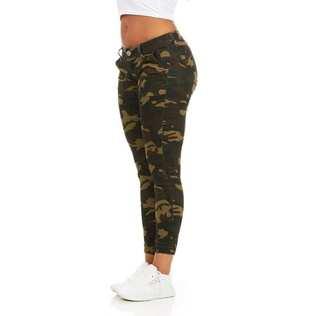Cover Girl Women's Camo Print Skinny Jeans Joggers Cargo Lace Leg, (Best Jeans For Athletic Legs)