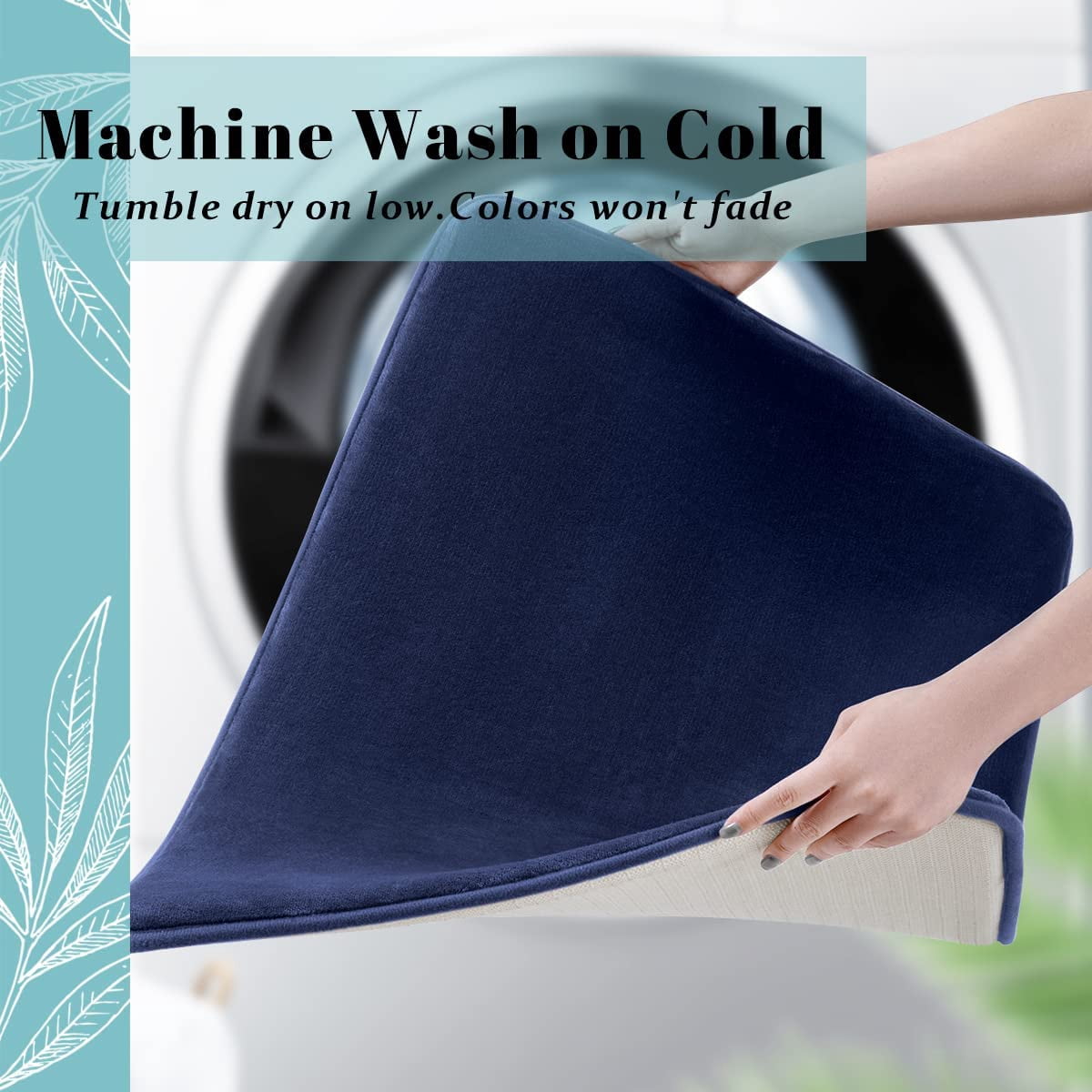 Memory Foam Bathroom Rugs, Ultra Absorbent & Non-Slip Bath Rugs, Machine Washable Bathroom mats, Soft Velvet Bath Mats，Easier to Dry for Bathroom Floor Rugs (32"×20", Navy Blue)