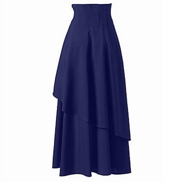 Ersazi Cotton Dress for Women In Clearance Women Fashion Gothic Layered Punk Lace Irregular Party Long Skirt T Shirt Dress Dark Blue Xxl
