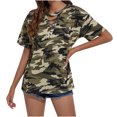 thumbnail image 2 of DPTALR T-Shirts d'Été pour Femmes Col Rond Imprimé Bandage Manches Courtes Haut Décontracté, 2 of 6