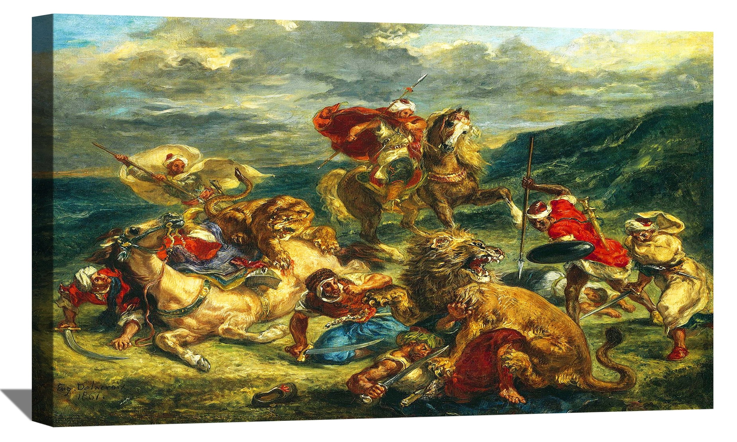 Eugene Delacroix Painting Art Print La Chasse Aux Lions French