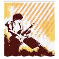 thumbnail image 3 of Guitar Shower Curtain, Grunge Scene of a Guitarist Performing Sketchy Stripes on the Back, Fabric Bathroom Set with Hooks, 69W X 84L Inches Extra Long, Chestnut Brown Mustard White, by Ambesonne, 3 of 3