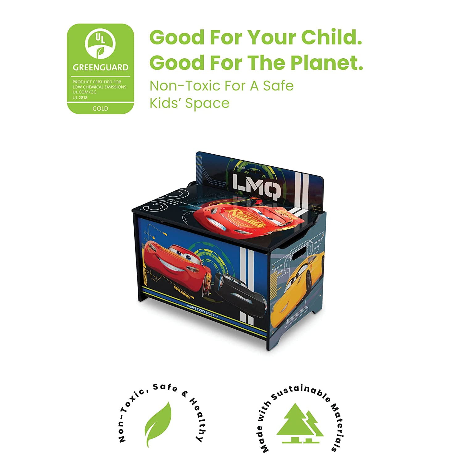 Disney Pixar Cars Deluxe Wood Toy Box by Delta Children, Greenguard Gold Certified