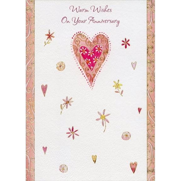 Designer Greetings Red Heart Inside Pink Heart with Tiny Hearts and Flowers Wedding Anniversary Congratulations Card