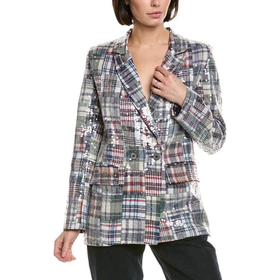 Cynthia Rowley womens  Sequin Madras Blazer, xs, Blue