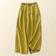 thumbnail image 3 of Dpytoraw Retro Embroidered Linen Wide Leg Pants For Women Summer Casual Trousers With Comfortable Draping Style Women's Casual Pants With Pockets Yellow L, 3 of 5