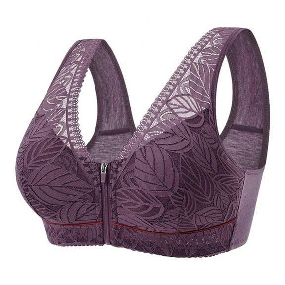 Women Front Closure Bra Lace Front Zippered Underwear Sexy V Lace Bralette Front Zipper Wireless Everyday Bra Plus Size Vest for Women