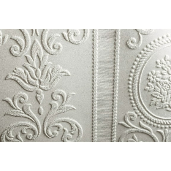 Cameo Stripe White Paintable Wallpaper