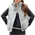 thumbnail image 2 of Pounoo Lightweight Puffer Vest Women Cropped Quilted Zip Up Sleeveless Jacket Winter Warm Puffy Stand Collar Down with Pockets Gift, 2 of 5