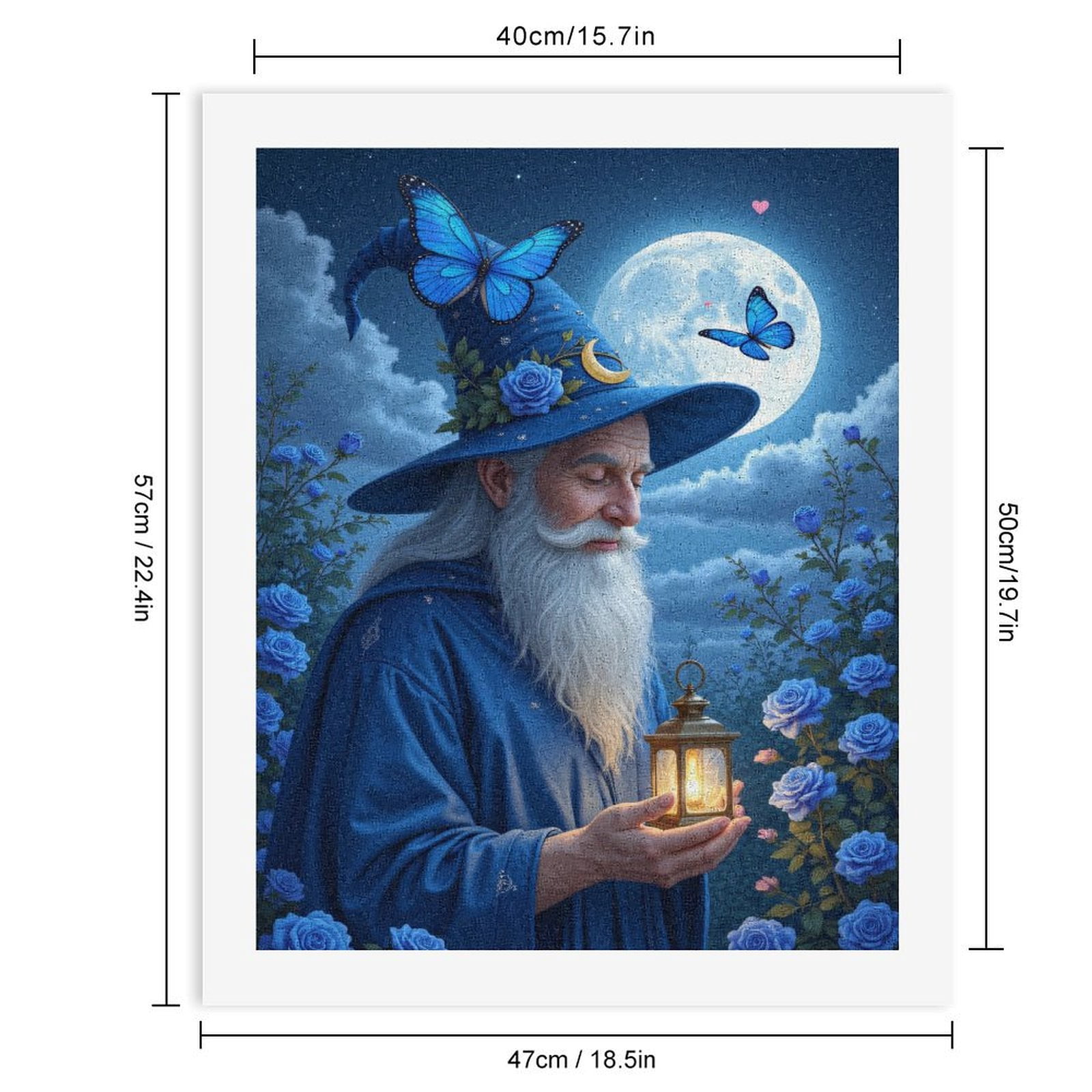 Paint By Numbers Kit for Adults Beginner - DIY Wizard Lantern Moonlight Blue Roses Canvas Painting Kits for Adults, Frameless Paint By Number for Adults for Home Wall Decor 16x20 Inch