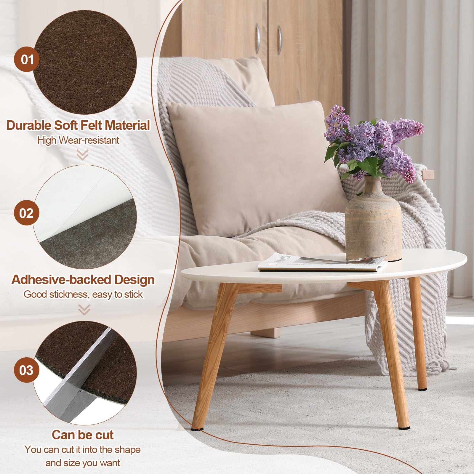 Uxcell 10 Inch Diameter Lamp Base Felt, 12Pack 3mm Thickness Round Soft Adhesive Felt, Coffee