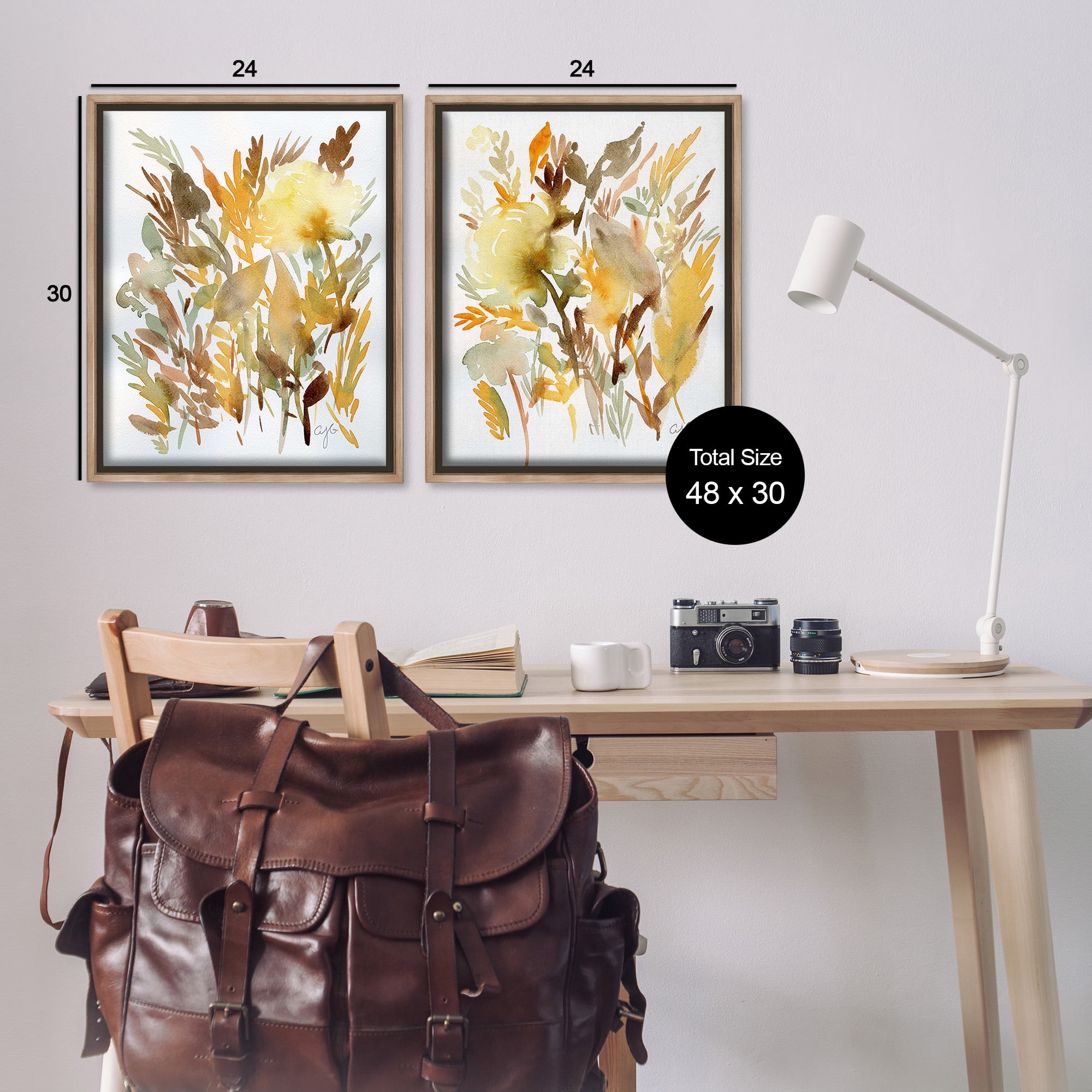 Stupell Industries Country Wheat Abstraction Botanical & Floral Painting Brown Floater Framed Canvas Art Print Wall Art, 25 x 31, Set of 2