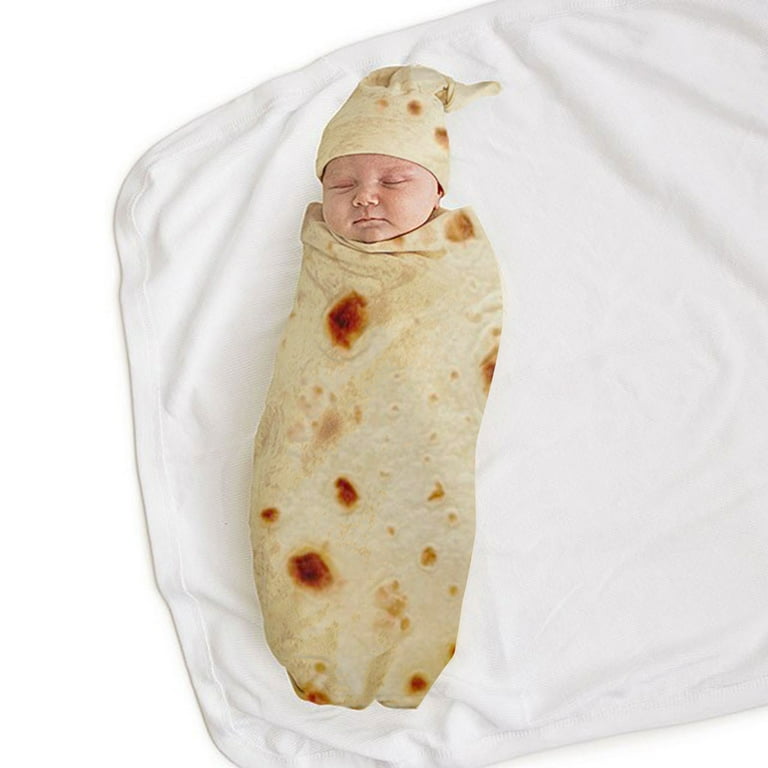 Stamzod Burrito Baby Blanket Flour Tortilla Swaddle Blanket Sleeping Swaddle Wrap Hat