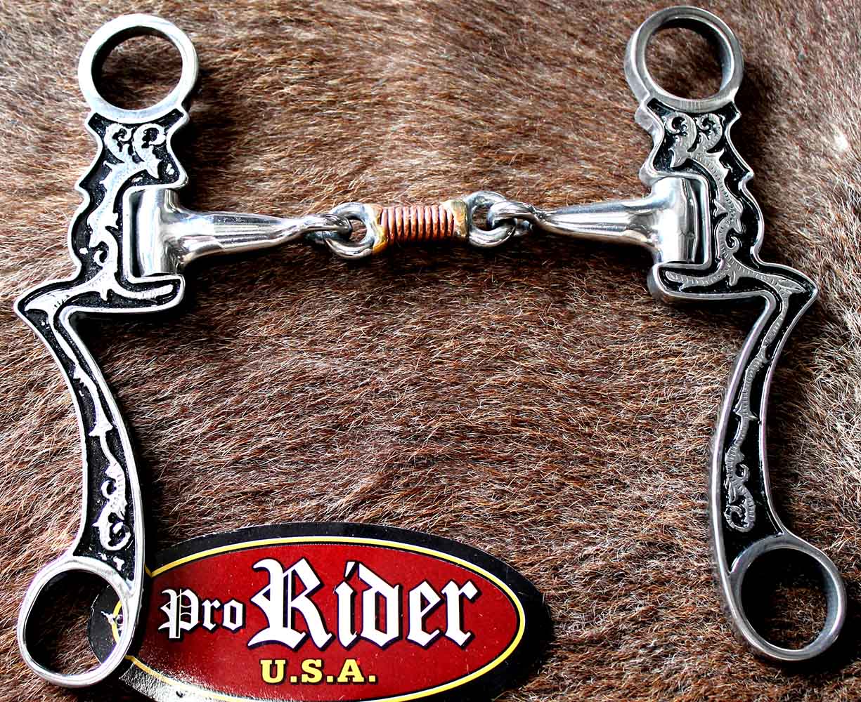 CHALLENGER Horse Western 5 Dog Bone Mouth Copper Inlay Engraved Argentine Snaffle Bit 3502