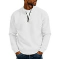 thumbnail image 2 of FRSASU Mens Sweatshirts Casual Stand Collar Quarter Zip Pullover Fall Waffle Sweaters Long Sleeve Shirts Tops White, 2 of 7
