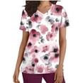 thumbnail image 2 of Gamivast Scrubs for Women Bold Floral Print V-Neck Short Sleeve Nursing Scrubs Pocket Moisture Wicking Quick-Dry Scrub Shirts Healthcare Workwear, 2 of 5