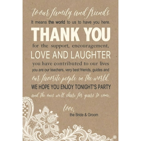 50 Wedding Kraft Thank You Place Cards, Rehearsal Dinner Thank You Table Sign, Menu Place Setting Card Notes, Placement Thank You Note Favors For Family &