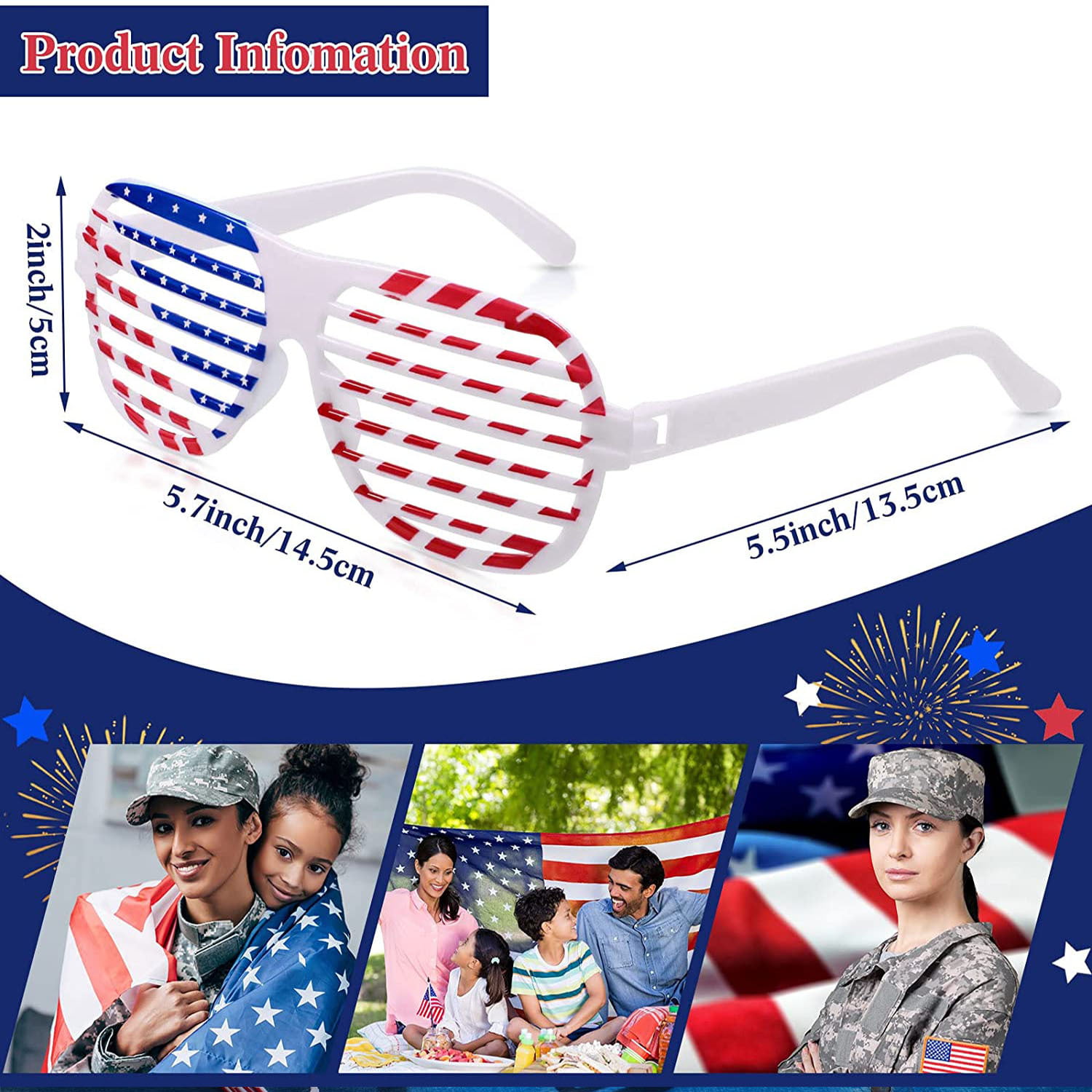 American Flag USA Patriotic Design Plastic Shutter Glasses Shades Sunglasses Eyewear for Party Props Decoration 12 Pairs 