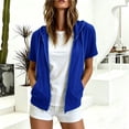 thumbnail image 4 of thefmos Women Summer Fall Short Sleeve Hooded Zip Open Front Casual Basic Solid Trendy Tops Hoodie Casual Sweatshirt Jacket, Blue L, 4 of 7