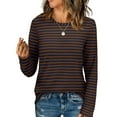thumbnail image 2 of Olyvenn Womens Long Sleeve T Shirts Spring Fashion Tops Comfy Basic Tees Plain Tshirts 2024 Striped Dressy Casual Tops Brown 12, 2 of 9