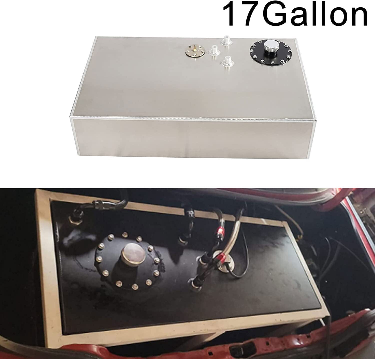 YIUIY 17 Gallon Polished Aluminum Race Fuel Cell Gas Tank With Cap + Level Sender