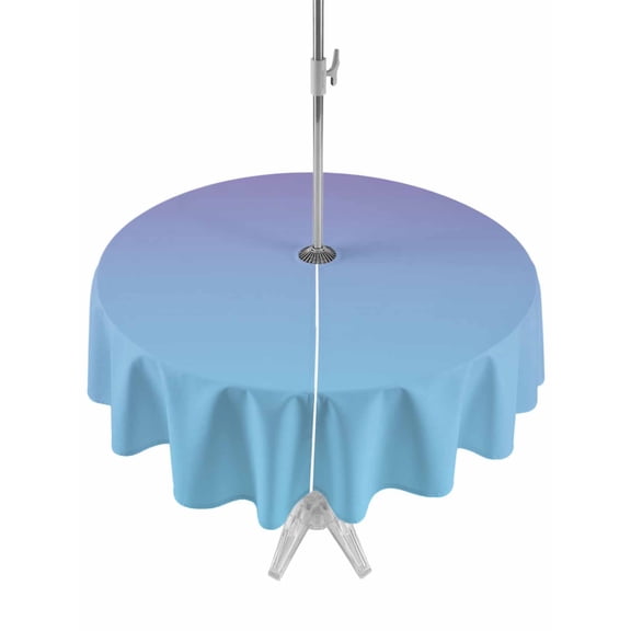 Outdoor Table Cloth with Umbrella Hole and Zipper, Ombre Blue Purple Waterproof Round Tablecloth 60 Inch, Colorful Painting Washable Table Cover for Outside Party Patio Picnic